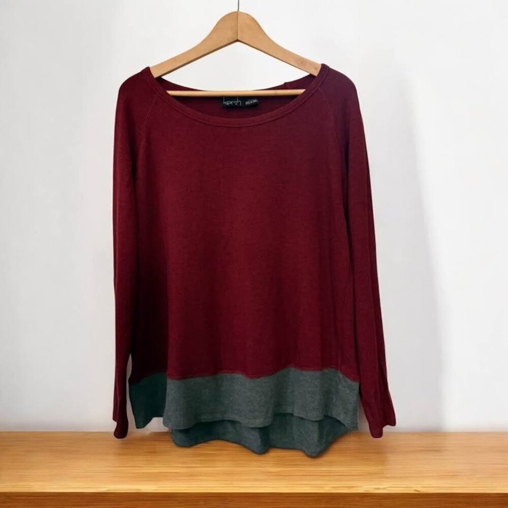 Women’s Kersh Brand Red and Gray Colorblock Long Sleeve‎ Boatneck Shirt-Size M